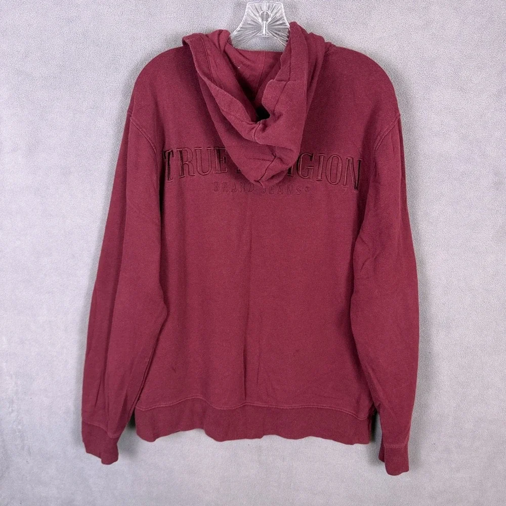 True Religion Logo Zip Hoodie‎ Sweat Jacket-Tone on Tone -Maroon-Size XL